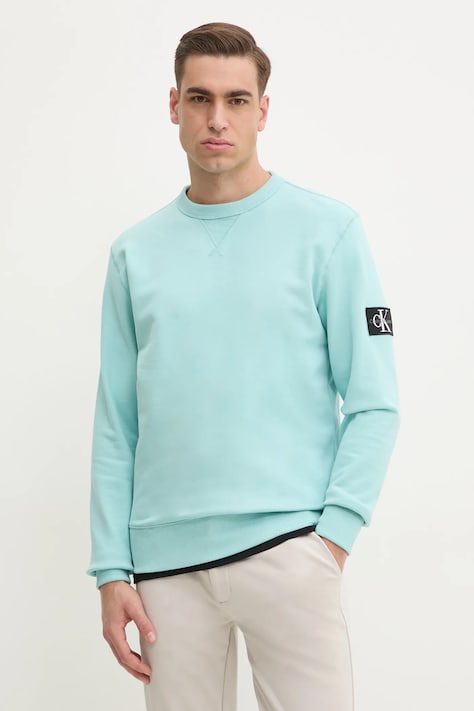 Бавовняна кофта Calvin Klein Jeans чоловіча колір бірюзовий однотонна J30J323426