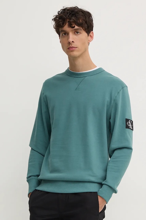 Calvin Klein Jeans hanorac de bumbac barbati, culoarea verde, neted, J30J323426