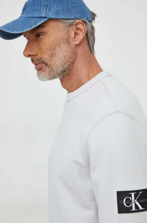 Calvin Klein Jeans bluza bawełniana męska kolor szary gładka