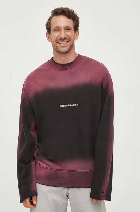 Calvin Klein Jeans pamut melegítőfelső fekete, férfi, nyomott mintás