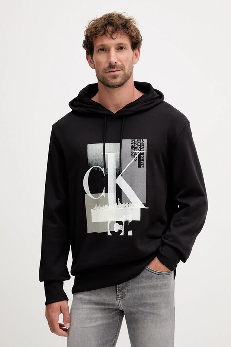 Calvin Klein Jeans bluza bawełniana męska z kapturem z nadrukiem