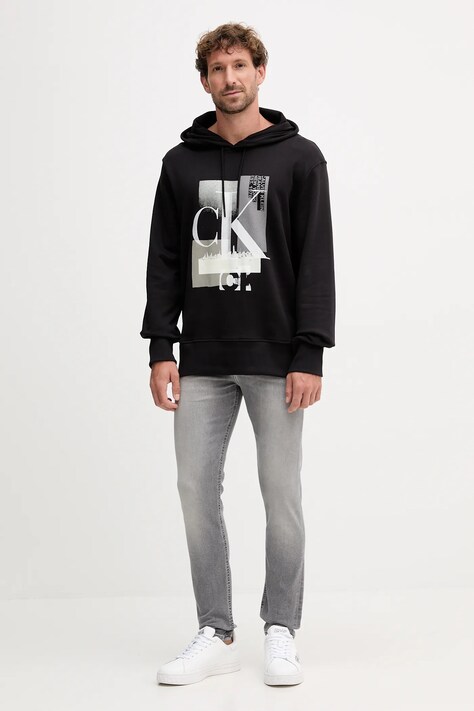 Calvin Klein Jeans bluza bawełniana męska z kapturem z nadrukiem