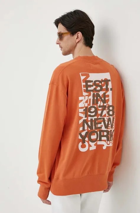 Хлопковая кофта Calvin Klein Jeans мужская цвет оранжевый с принтом