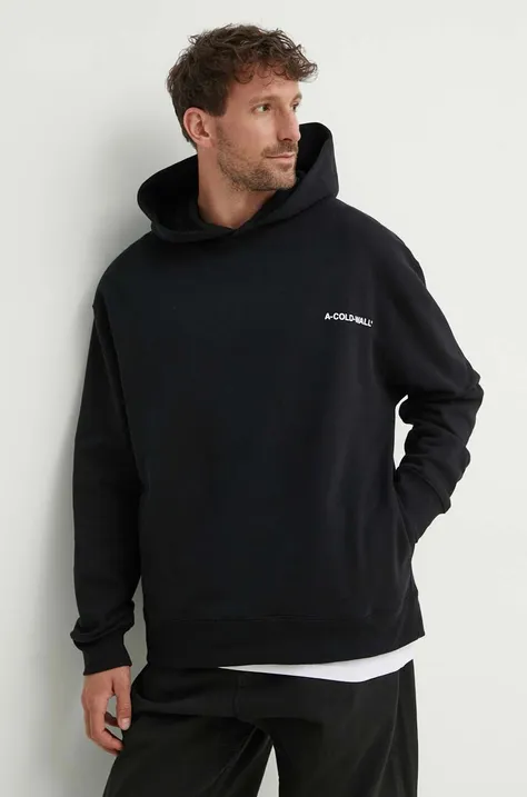 Хлопковая кофта A-COLD-WALL* ESSENTIALS SMALL LOGO HOODIE мужская цвет чёрный с капюшоном однотонная ACWMW145