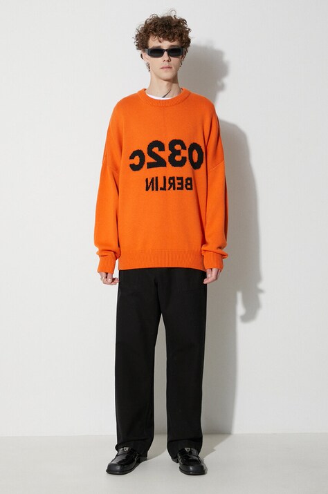 Vlněný svetr 032C pánský, oranžová barva, hřejivý