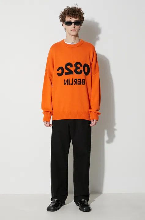 Vlnený sveter 032C pánsky, oranžová farba, teplý