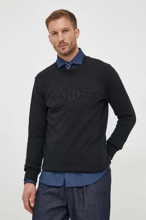 Gant bluza bawełniana męska kolor czarny z aplikacją