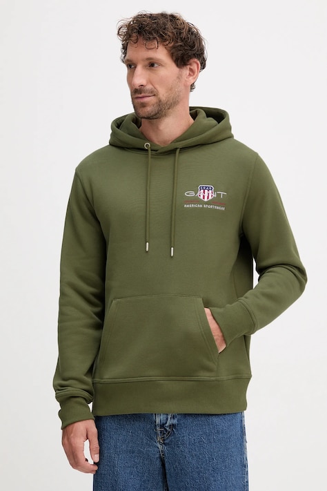 Gant felpa uomo colore verde con cappuccio con applicazione 2047084