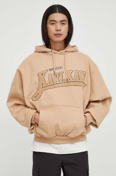 Кофта Karl Kani чоловіча колір бежевий з капюшоном з аплікацією