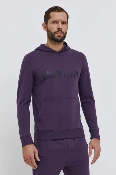 Mikina s kapucňou Calvin Klein Underwear fialová farba, s kapucňou, s potlačou