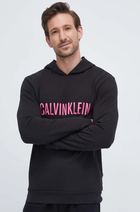 Calvin Klein Underwear bluză lounge culoarea negru, cu glugă, cu imprimeu