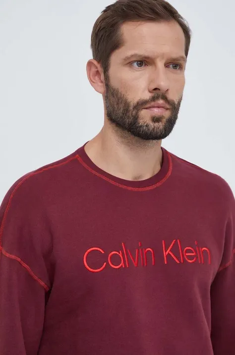 Домашен суичър от памук Calvin Klein Underwear в бордо с принт