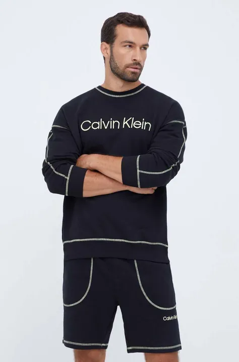 Calvin Klein Underwear pamut pulóver otthoni viseletre fekete, nyomott mintás