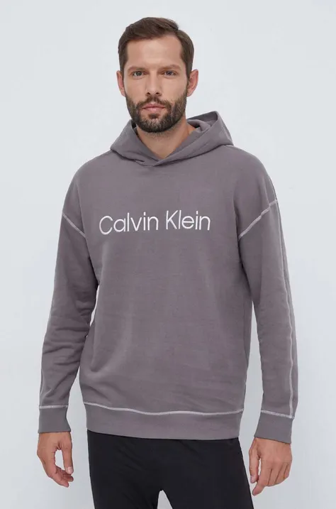 Хлопковая кофта лаунж Calvin Klein Underwear цвет серый с капюшоном с аппликацией