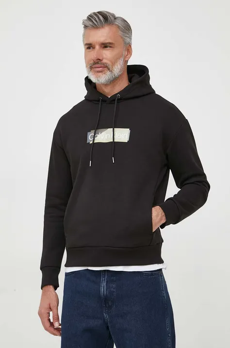 Кофта Calvin Klein мужская цвет чёрный с капюшоном с принтом