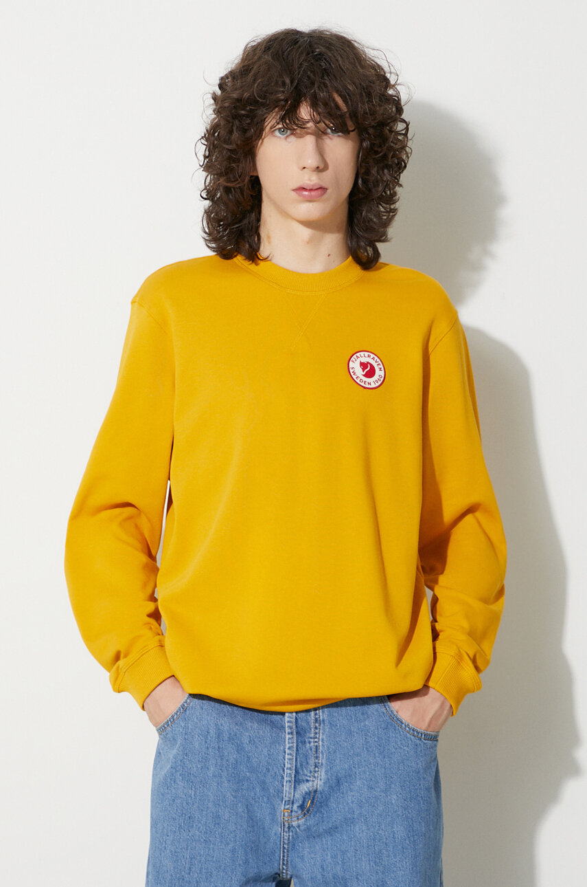 Памучен суичър Fjallraven 1960 Logo Badge Sweater в жълто с апликация  F87163