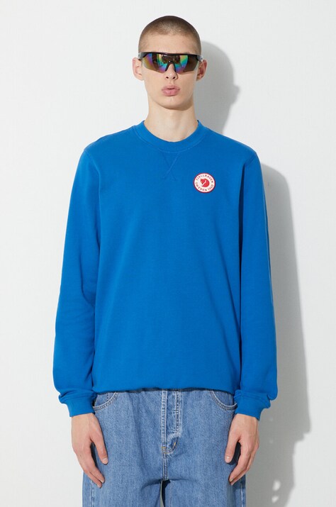 Fjallraven bluza bawełniana 1960 Logo Badge Sweater męska kolor niebieski gładka F87163