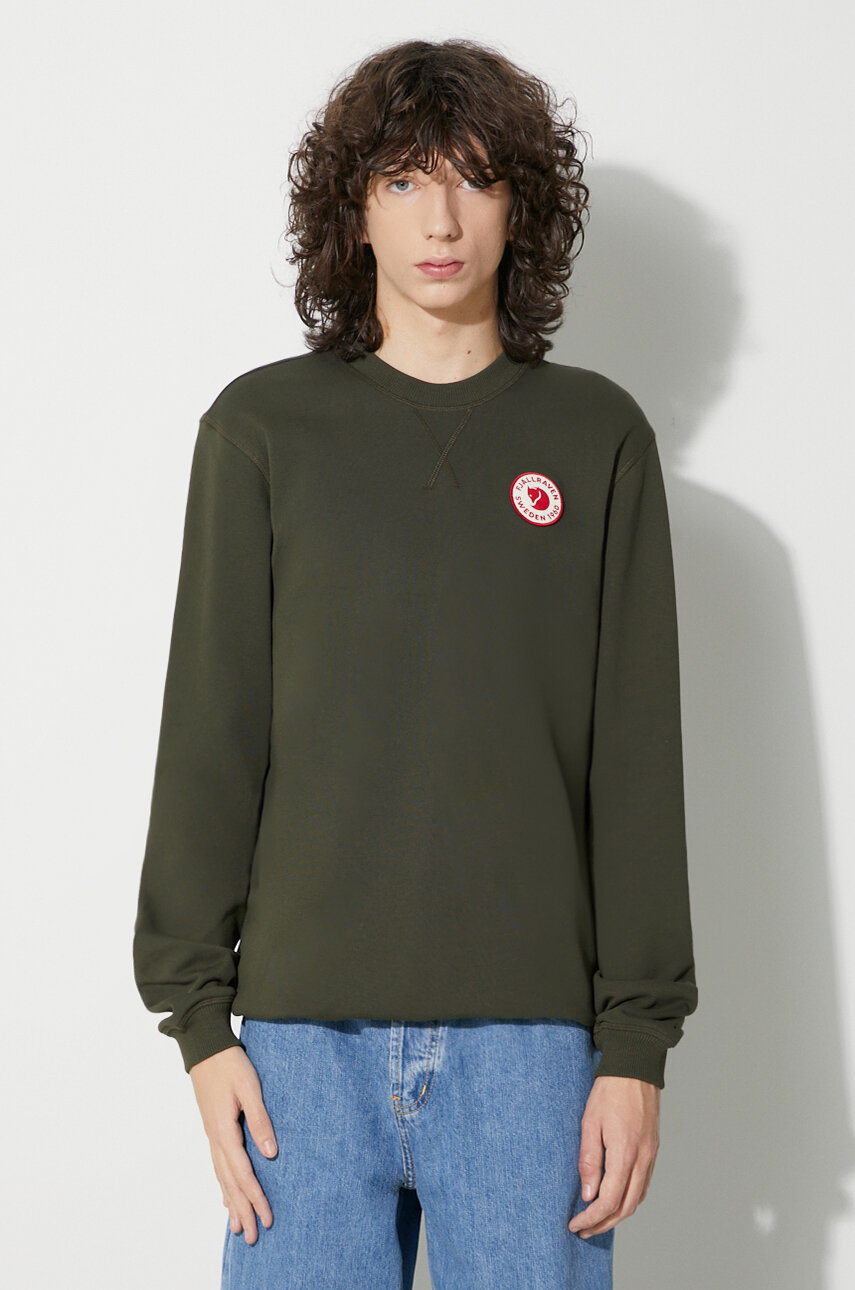 Pamučna dukserica Fjallraven 1960 Logo Badge Sweater za muškarce, boja: zelena, s aplikacijom, F87163.662