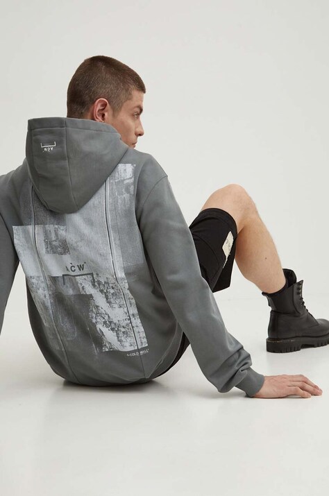 A-COLD-WALL* hanorac de bumbac BRUTALIST HOODIE bărbați, culoarea verde, cu glugă, cu imprimeu ACWMW134A