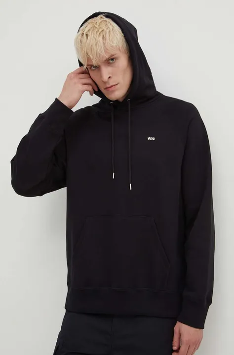 Хлопковая кофта Wood Wood Essential fred classic hoodie мужская цвет чёрный с капюшоном однотонная 20005602.2493