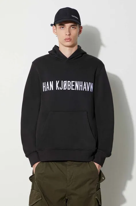 Хлопковая кофта Han Kjøbenhavn мужская цвет чёрный с капюшоном с аппликацией