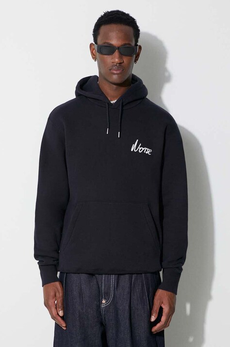Bavlněná mikina Norse Projects Arne Relaxed Organic Chain Stitch pánská, tmavomodrá barva, s kapucí, aplikací, N20-1358-7004