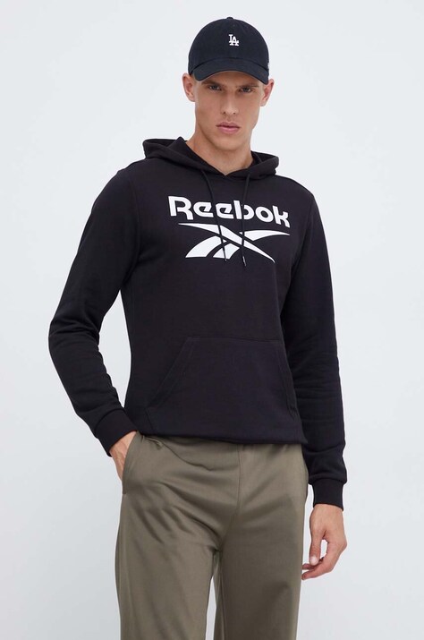 Кофта Reebok мужская цвет чёрный с капюшоном с принтом
