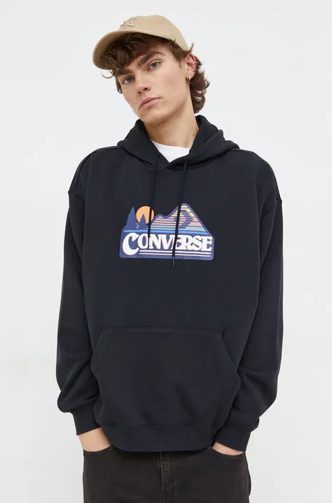 Кофта Converse чоловіча колір чорний з капюшоном з принтом