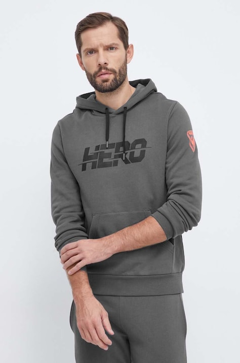 Хлопковая кофта Rossignol HERO мужская цвет серый с капюшоном с принтом