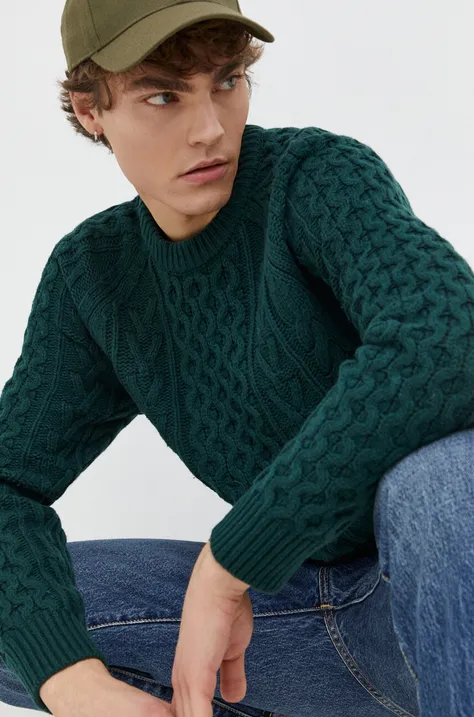 Пуловер с вълна Abercrombie & Fitch мъжки в зелено