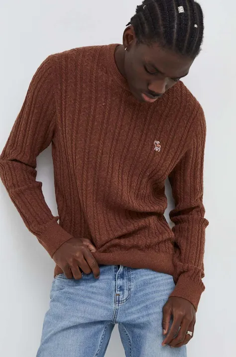 Abercrombie & Fitch sweter z domieszką wełny męski kolor brązowy lekki