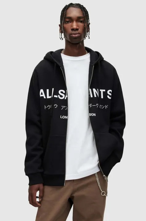 Βαμβακερή μπλούζα AllSaints UNDERGROUND χρώμα: μαύρο, με κουκούλα