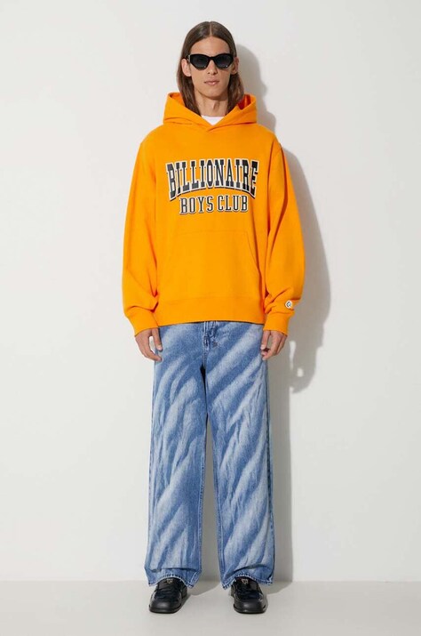 Billionaire Boys Club bluza bawełniana VARSITY LOGO POPOVER HOOD męska kolor pomarańczowy z kapturem z nadrukiem B23328