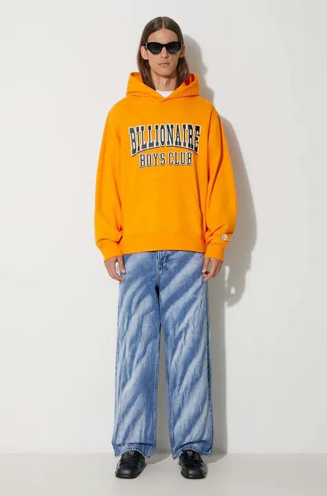 Billionaire Boys Club bluza bawełniana VARSITY LOGO POPOVER HOOD męska kolor pomarańczowy z kapturem z nadrukiem B23328
