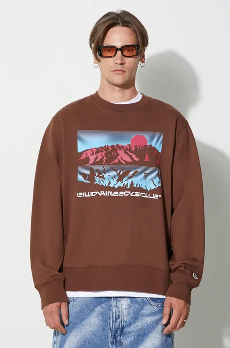 Billionaire Boys Club hanorac de bumbac MOUNTAINSCAPE CREWNECK bărbați, culoarea maro, cu imprimeu, B23337