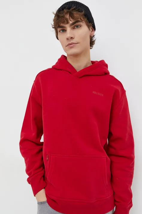 Mikina Hollister Co. pánska, červená farba, s kapucňou, jednofarebná