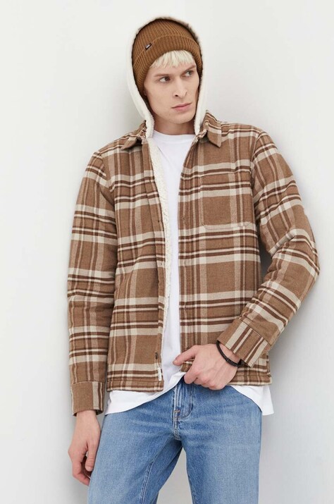 Hollister Co. camasa barbati, culoarea maro, cu guler clasic, regular