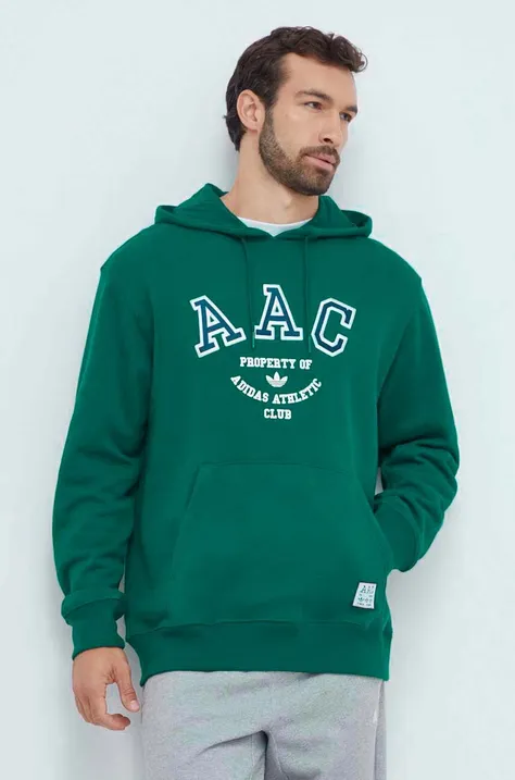 Bombažen pulover adidas Originals moška, zelena barva, s kapuco