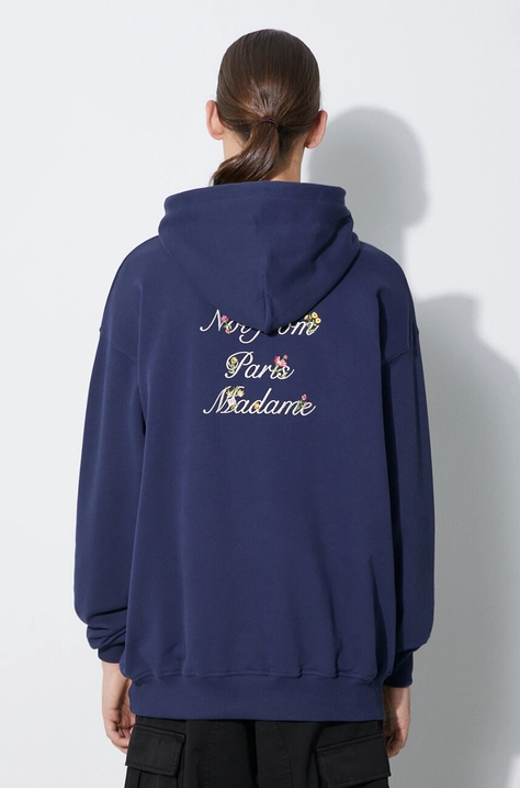 Bavlněná mikina Drôle de Monsieur Le Hoodie Slogan ŕ Fleurs pánská, tmavomodrá barva, s kapucí, aplikací, C-HO141-CO001-NY