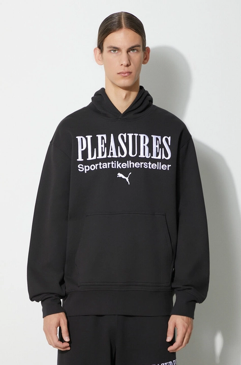 Βαμβακερή μπλούζα Puma PUMA x PLEASURES Graphic Hoodie χρώμα: μαύρο, με κουκούλα, 620879