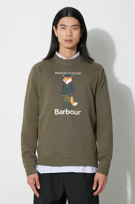 Barbour cotton sweatshirt Barbour x Maison Kitsune Beaufort Fox Crew men's green color MOL0559