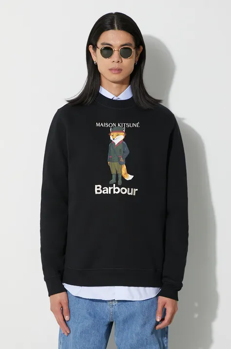 Barbour cotton sweatshirt Barbour x Maison Kitsune Beaufort Fox Crew men's black color MOL0559