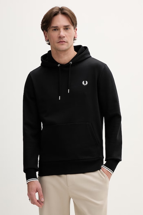 Fred Perry bluza bawełniana męska kolor czarny z kapturem z aplikacją M2643.102