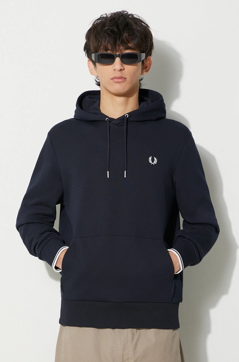 Fred Perry hanorac de bumbac bărbați, culoarea bleumarin, cu glugă, cu imprimeu, M2643.248