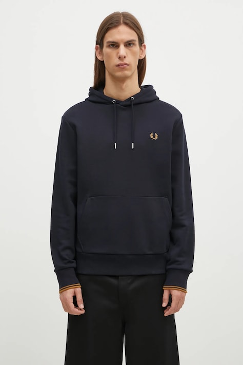 Fred Perry hanorac de bumbac bărbați, culoarea bleumarin, cu glugă, uni, M2643.R63