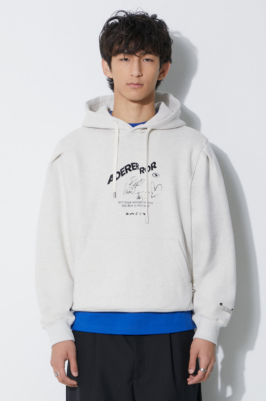 Bavlněná mikina Ader Error Caner Logo Hoodie pánská, šedá barva, s kapucí, melanžová, BMADFWHD0102