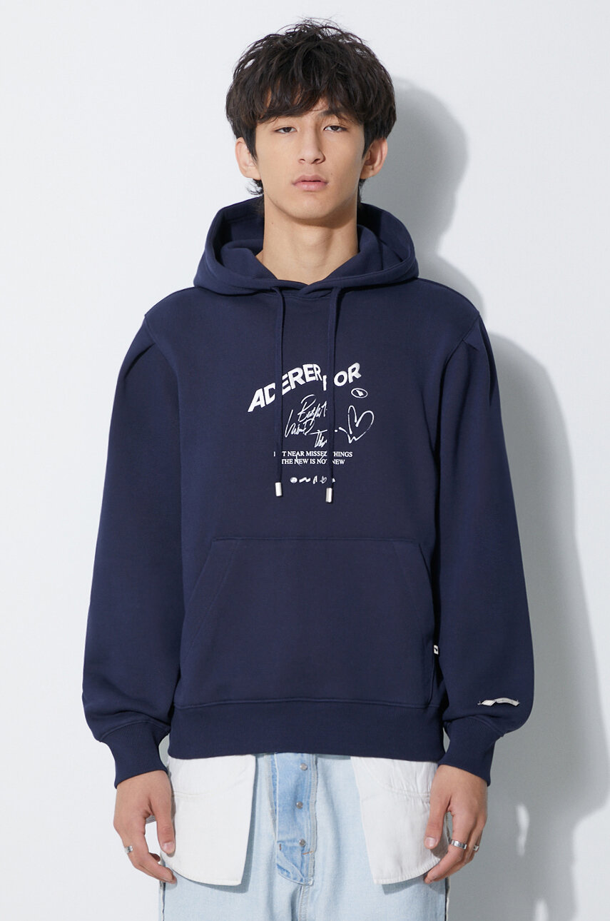 Bavlnená mikina Ader Error Caner Logo Hoodie pánska, tmavomodrá farba, s kapucňou, melanžová, BMADFWHD0102