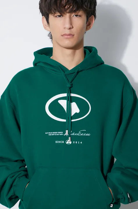 Ader Error hanorac de bumbac Etik Logo Hoodie bărbați, culoarea verde, cu glugă, cu imprimeu, BMADFWHD0101