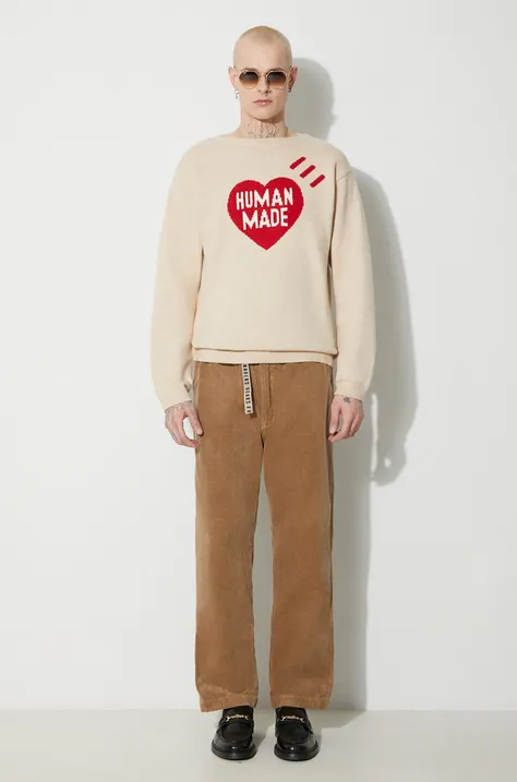 Pulover s dodatkom vune Human Made Heart Knit Sweater za muškarce, boja: bež, HM26CS030