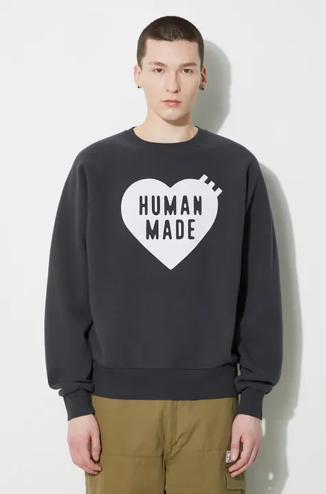 Mikina Human Made Sweatshirt pánská, šedá barva, s kapucí, s potiskem, HM26CS041